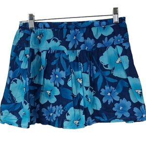 Aeropostale Blue Floral A-line Tiered Lined Cotton Skirt Small AERO Skater